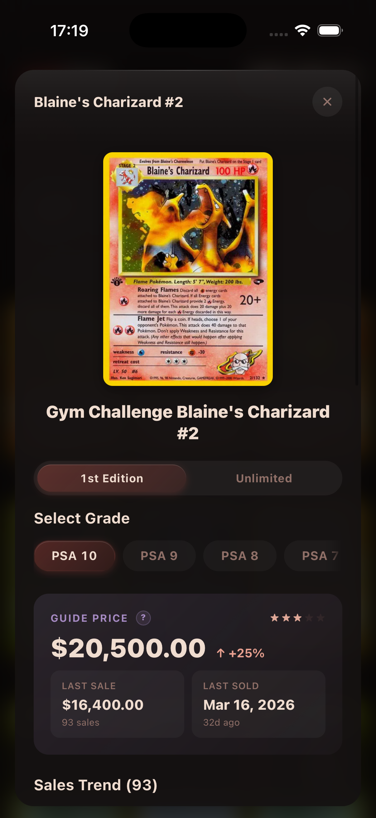 Guide Price widget on a Pokémon card detail view